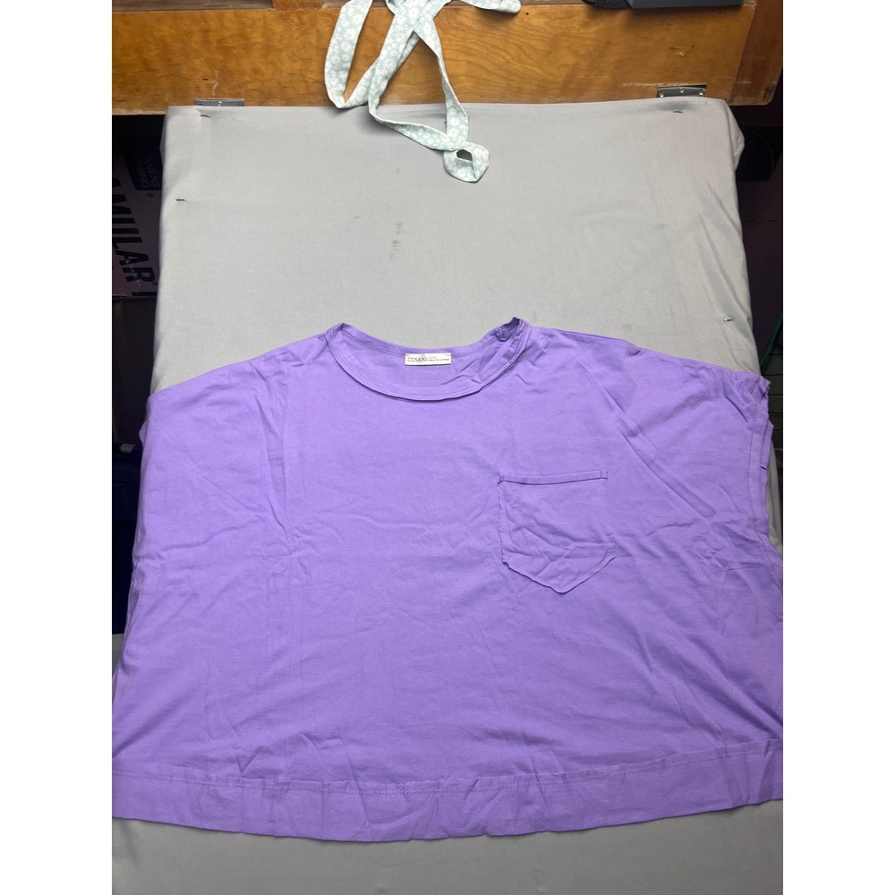 Zenana Purple Cotton Boxy Pocket Tee Shirt L/XL CT-3568 Short Sleeve Oversized